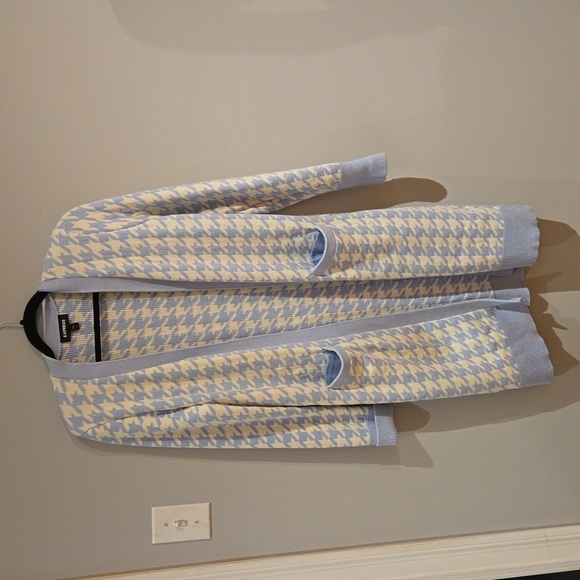 Express blue and white checkered cardi size Small - Picture 2 of 5